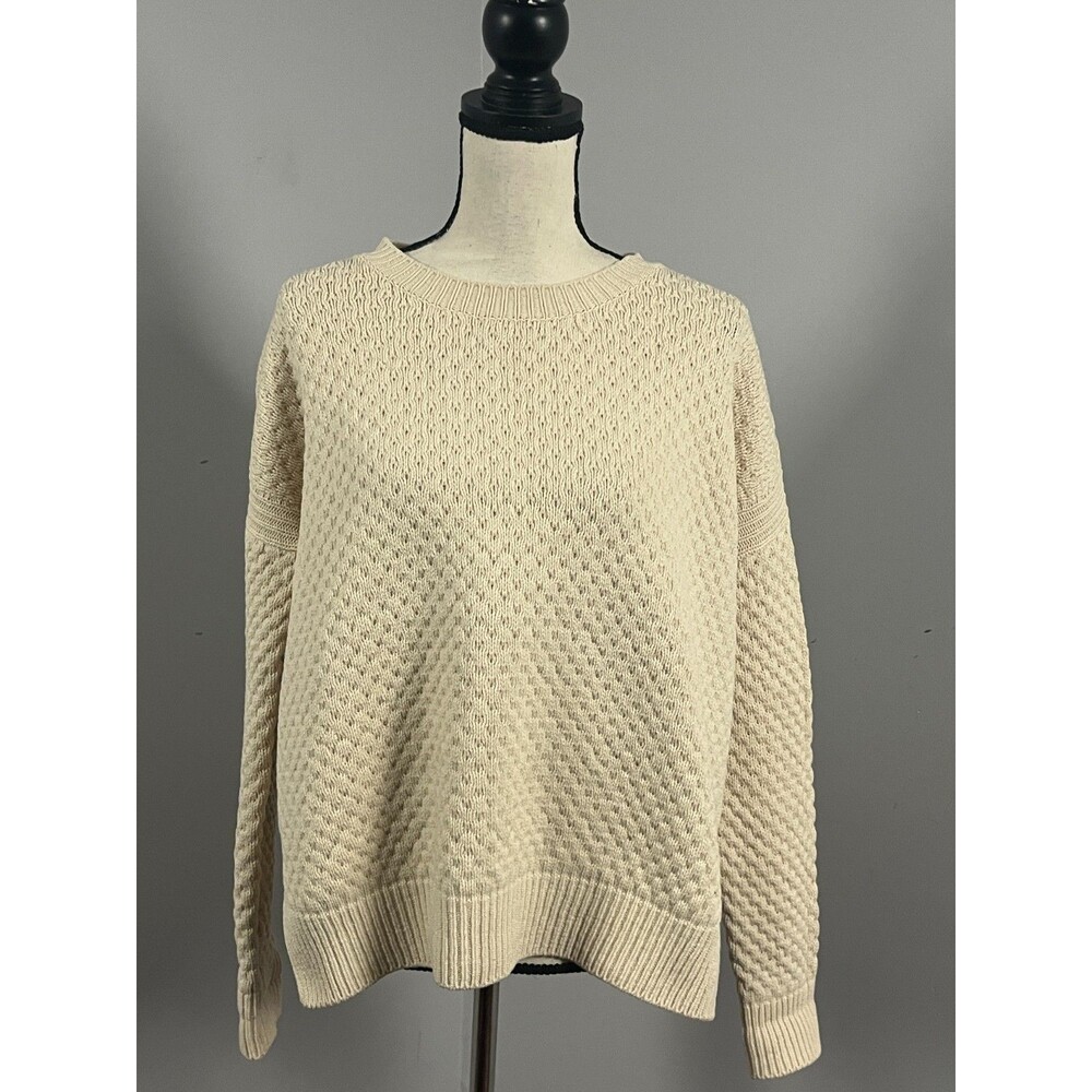 Vince $385 Honeycomb Crew Neck Sweater Winter White (Ivory) Wool/Yak Women's XS
